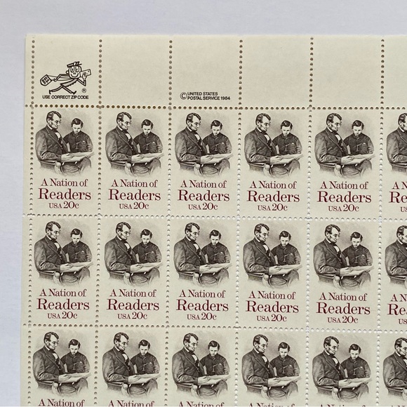 A Nation of Readers Stamp Full Sheet 20 Cent Scott #2016 Unhinged Abe Lincoln 84 - Picture 3 of 11